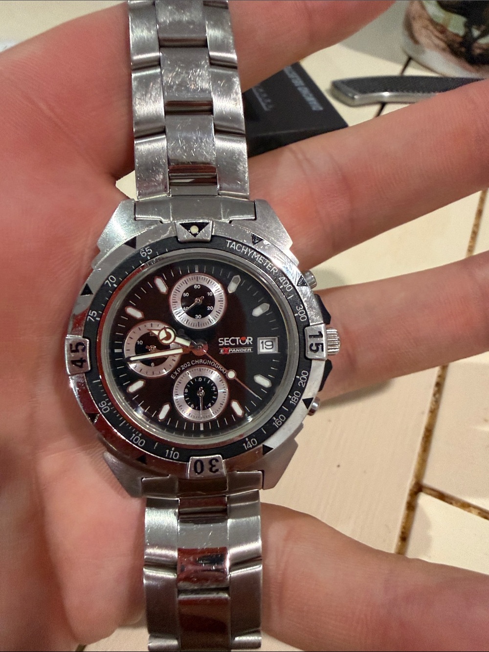 Men’s Stainless Steel Vintage Sector  Chronograph Watch - Black Dial